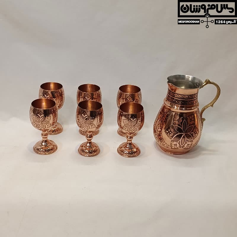 ست پارچ و جام مسی الماس تراش مدل برگوچ — تصویر ۵
