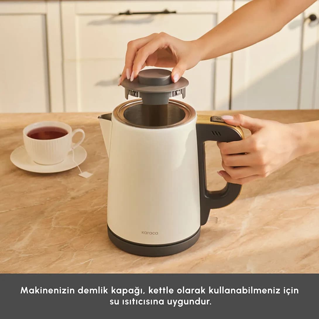 چاییساز برقی کاراجا مدل tea break کرم دسته طرح چوب — تصویر ۲