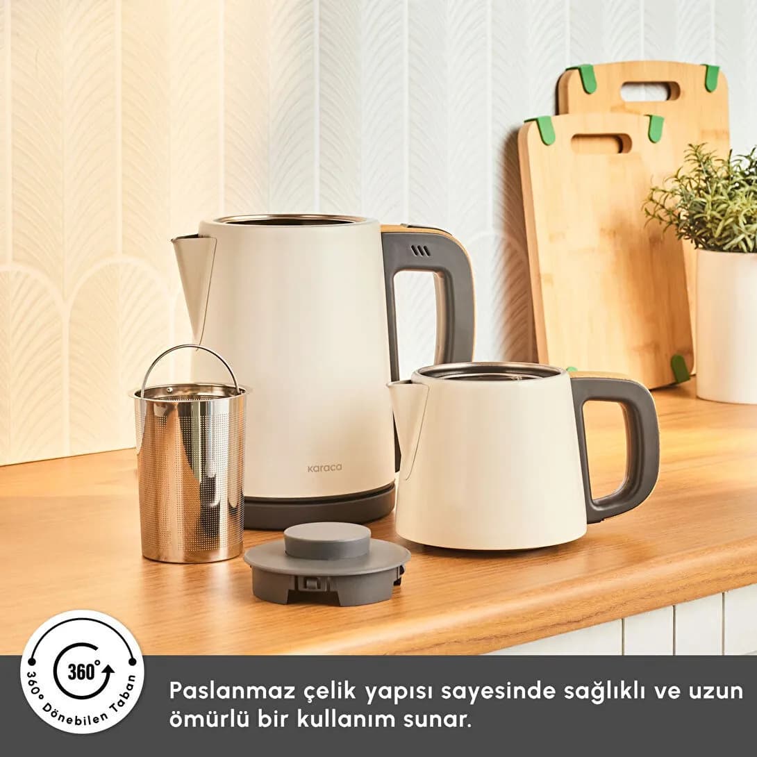 چاییساز برقی کاراجا مدل tea break کرم دسته طرح چوب — تصویر ۳