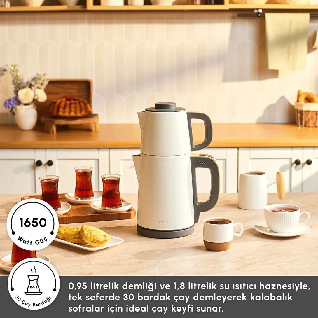 چاییساز برقی کاراجا مدل tea break کرم دسته طرح چوب