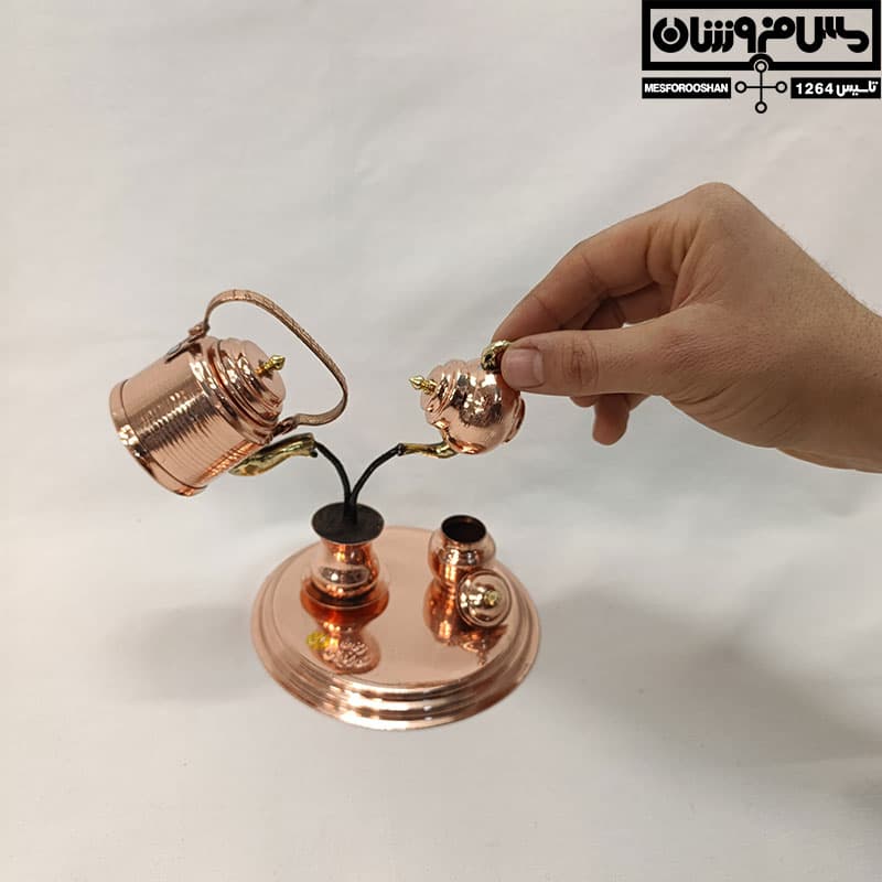 سرویس مسی دستساز کتری قوری دکوری مینیمال مدل چایریز — تصویر ۸