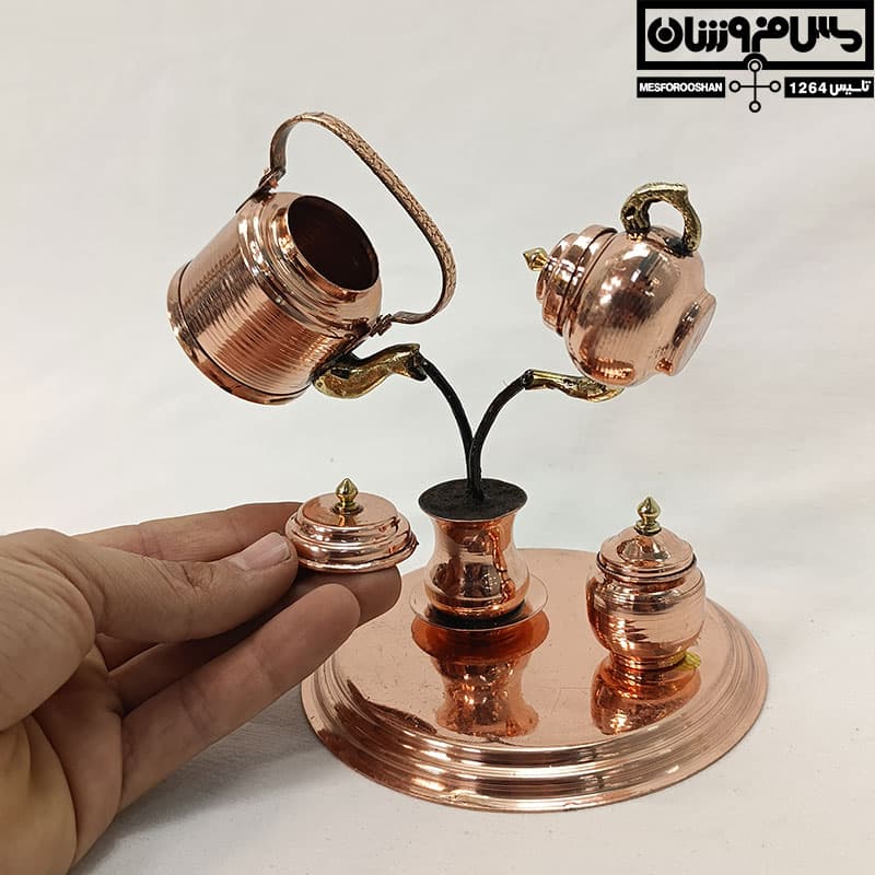سرویس مسی دستساز کتری قوری دکوری مینیمال مدل چایریز — تصویر ۶
