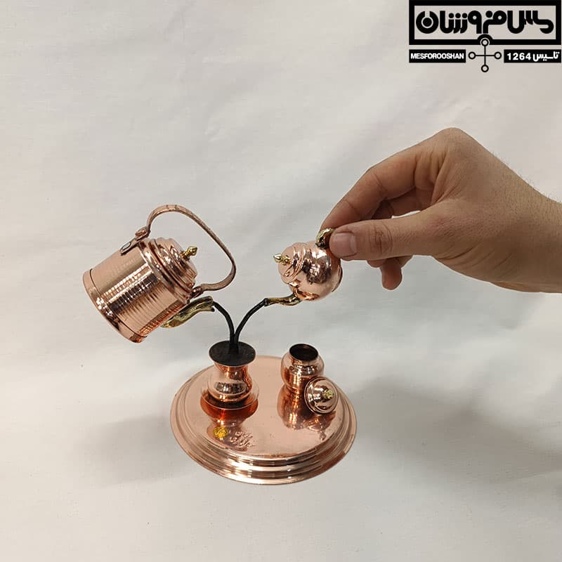 سرویس مسی دستساز کتری قوری دکوری مینیمال مدل چایریز — تصویر ۷