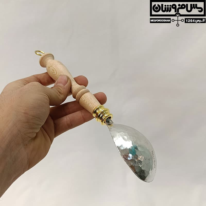 قاشق آجیل خوری مسی آبکاری کروم مدل بادوم — تصویر ۳