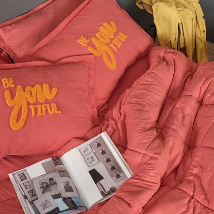 ست روتختی دونفره کاراجاهوم مدل ست Motto Cotton گلبهی — تصویر ۲