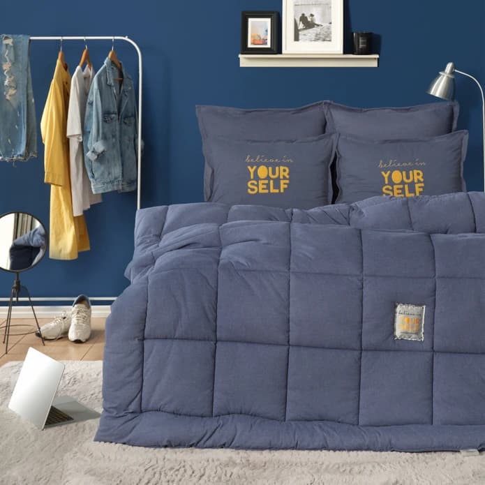 ست روتختی دونفره کاراجاهوم مدل ست Motto Cotton آبی