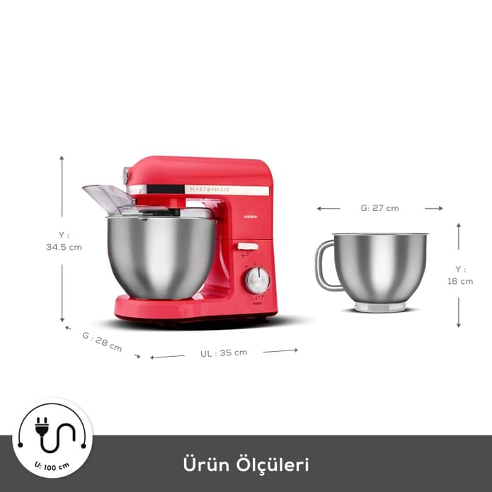 همزن کاسه ای حرفه ای کاراجا مدل Mastermaid chef pro çift قرمز — تصویر ۷