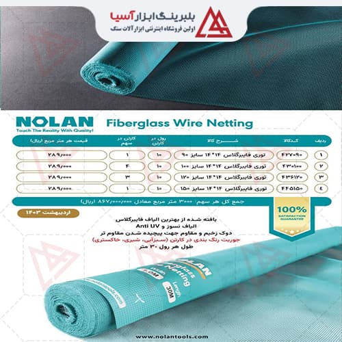 توری فایبر گلاس 14*14 نولان - بلبرینگ ابزار آسیا