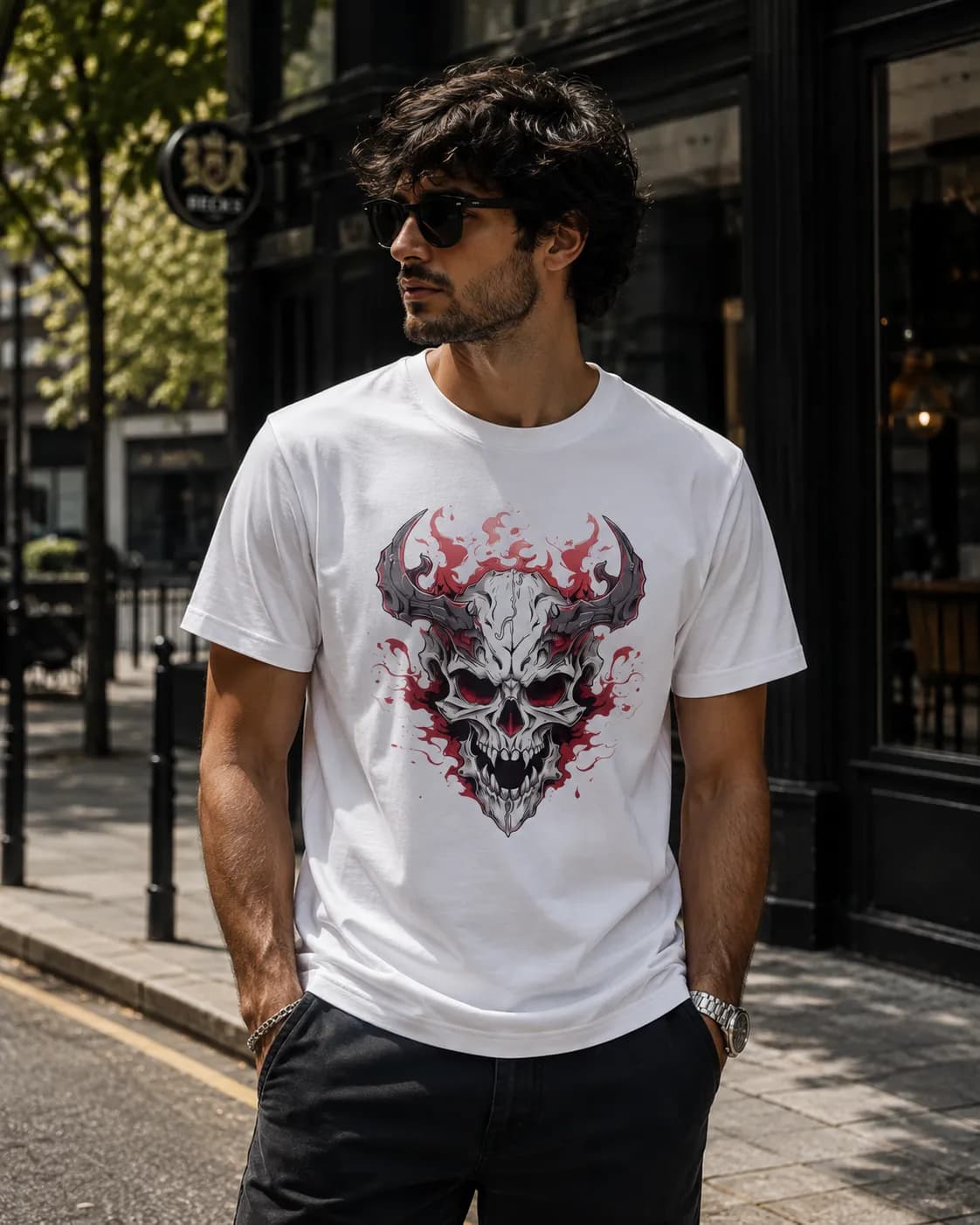 تیشرت آستین کوتاه مردانه طرح Skull Fire