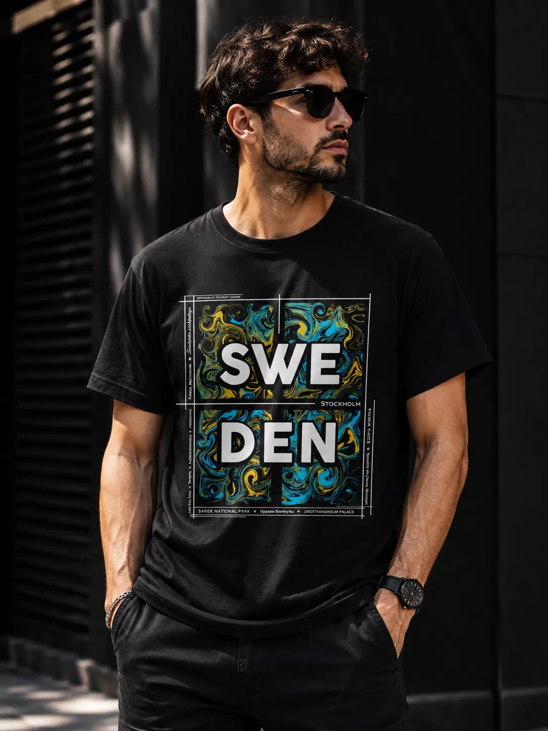 تی‌شرت آستین کوتاه مردانه طرح Sweden