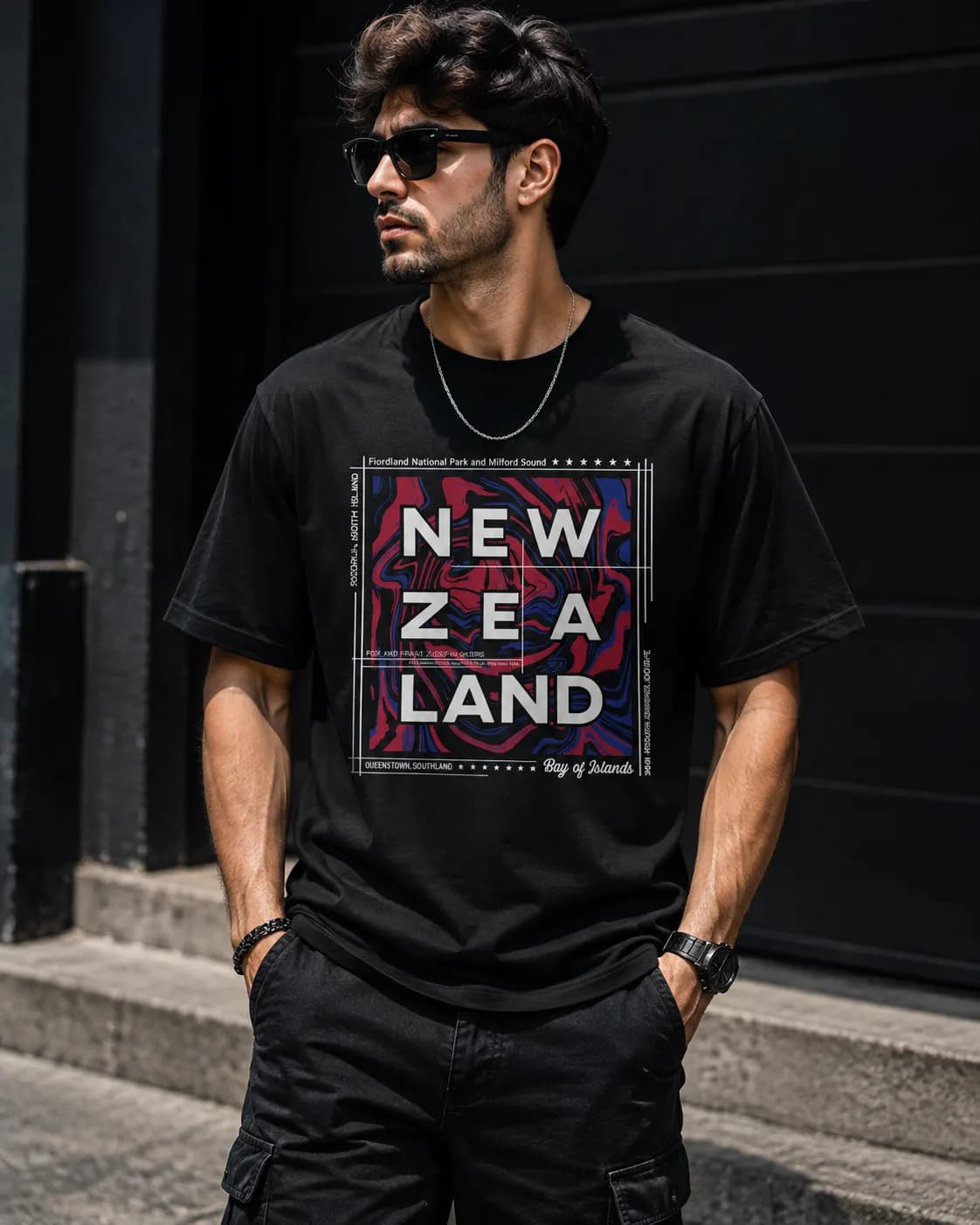 تیشرت آستین کوتاه مردانه طرح New Zealand