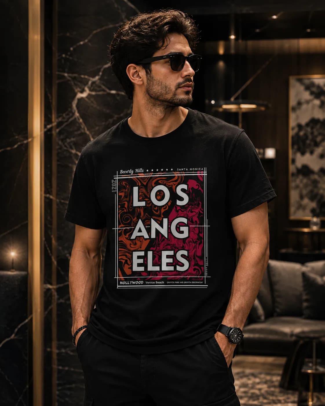 تی‌شرت آستین کوتاه مردانه طرح Los Angeles