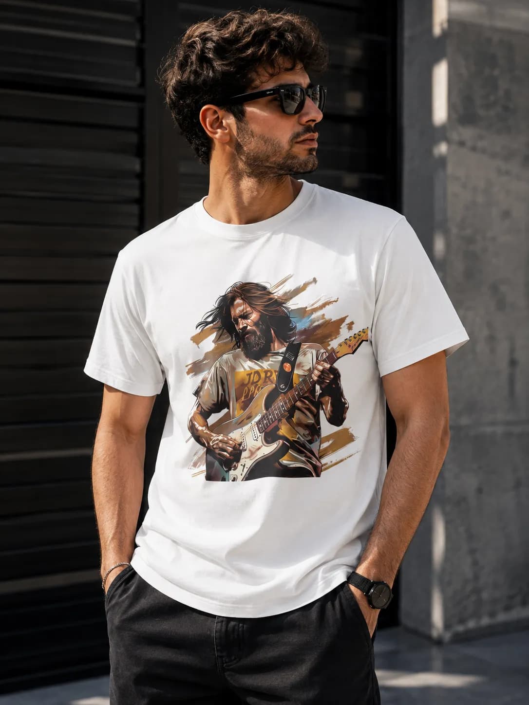 تی‌شرت آستین کوتاه مردانه طرح Electric Guitar Player