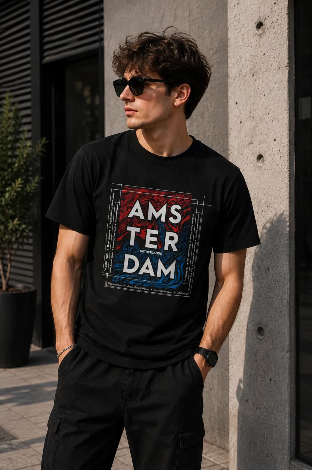 تی‌شرت آستین کوتاه مردانه طرح Amsterdam