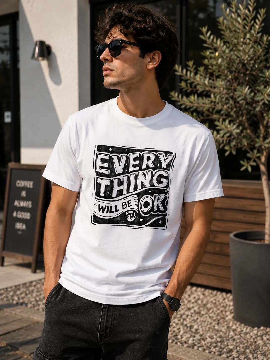 تی‌شرت آستین کوتاه مردانه طرح Everything Will Be OK