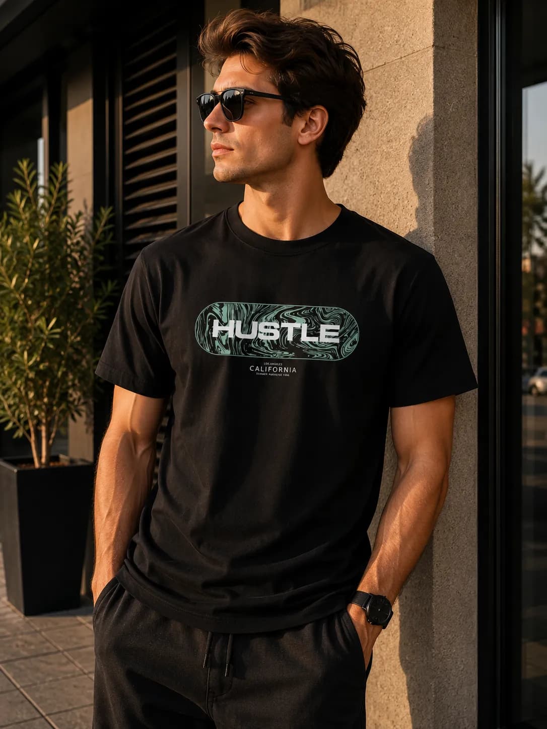 تی‌شرت آستین کوتاه مردانه طرح Hustle California