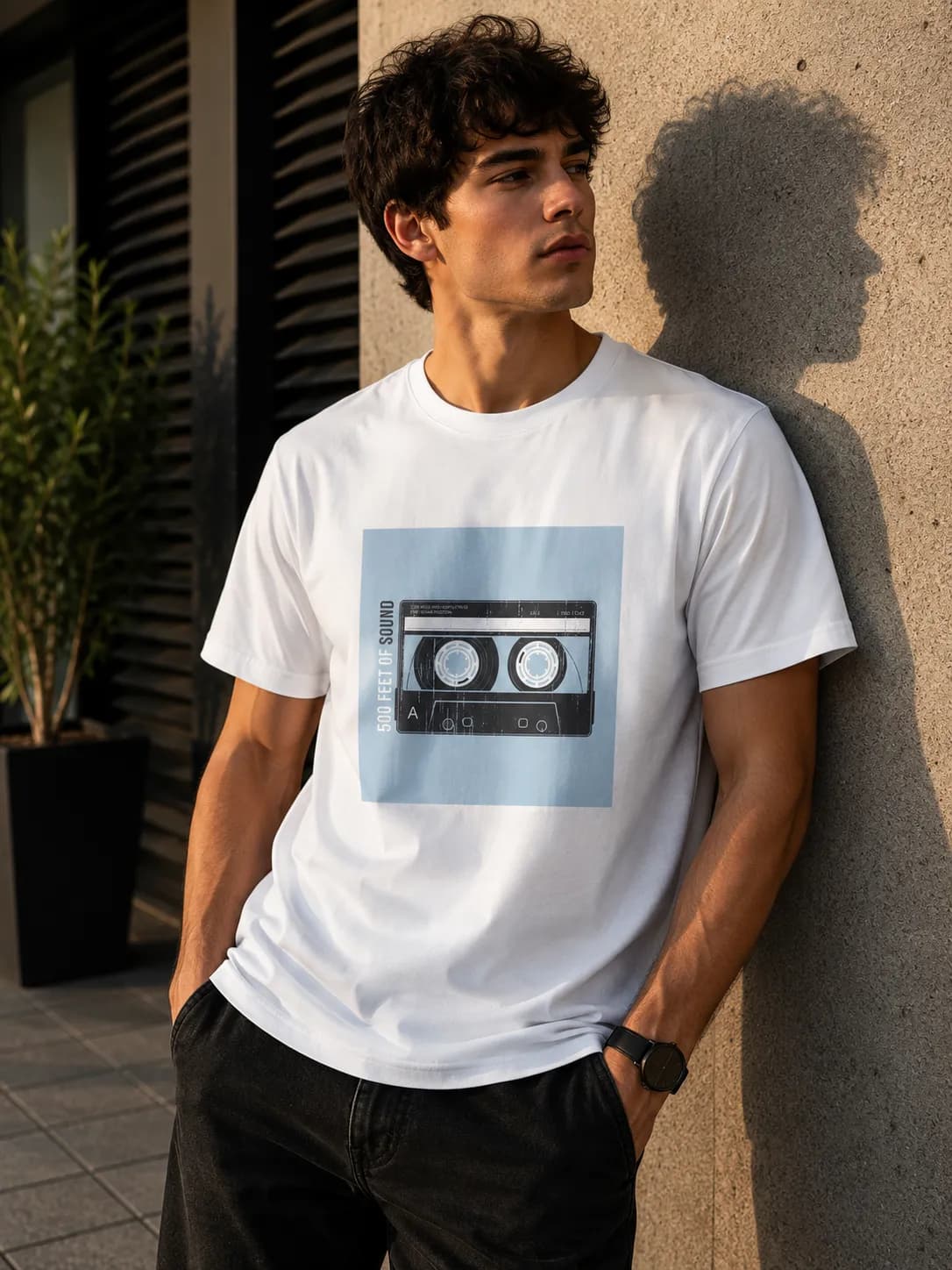 تی‌شرت آستین کوتاه مردانه طرح Blue Retro Cassette
