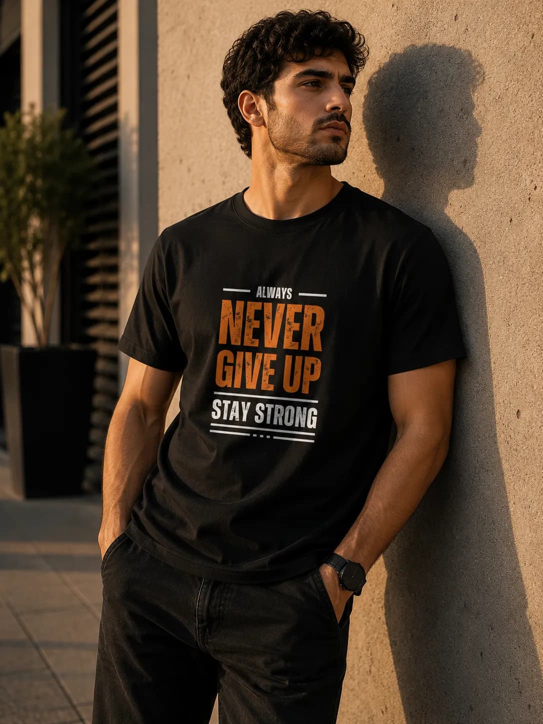 تی‌شرت آستین کوتاه مردانه طرح Never Give Up