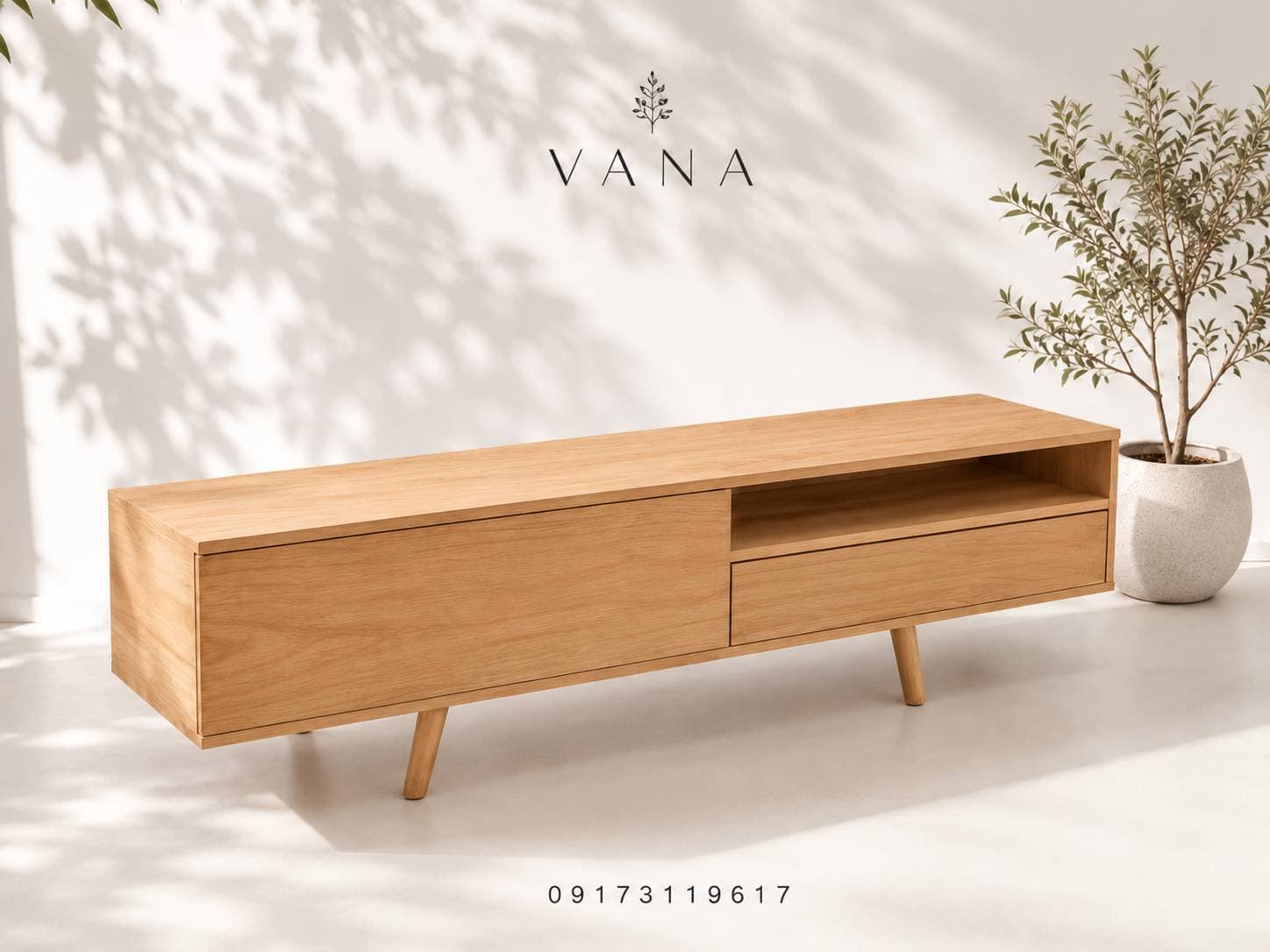 میز تلویزیون چوبی آرکا VANA | روکش بلوط و پایه راش