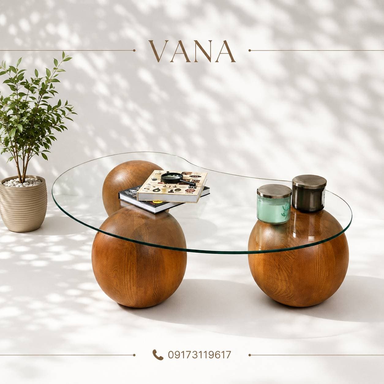 میز جلو مبلی چوب روس و شیشه لوکس VANA | طراحی خاص و مدرن