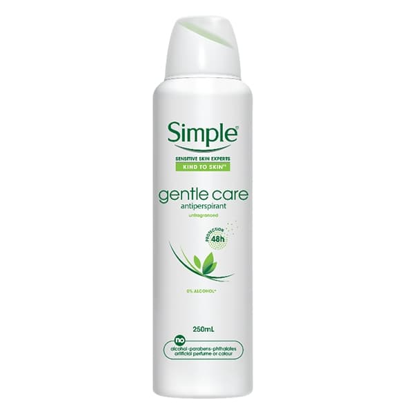 مشخصات و قیمت اسپری ضد تعریق سیمپل مدل Gentle Care حجم 250 میل ⭐️ ویان مارکت