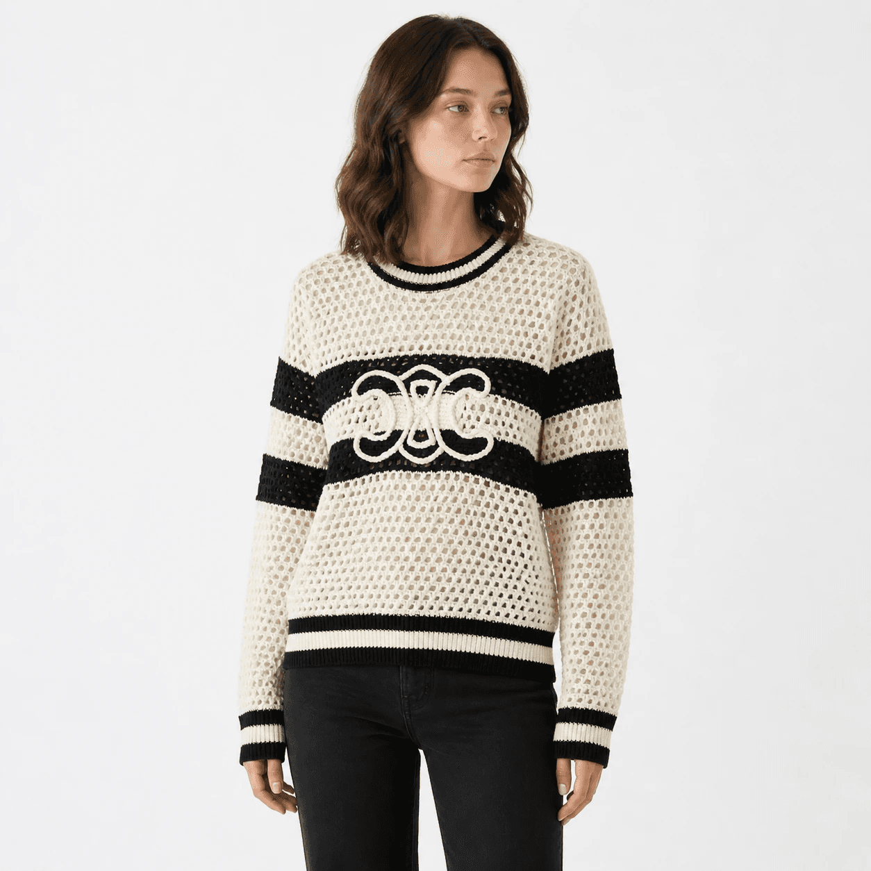 بافت سلین کرم مشکی | CELINE Triomphe Sweater — تصویر ۲