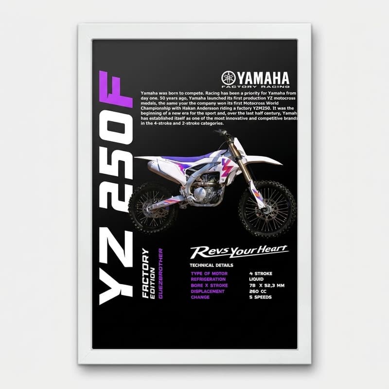تابلو بکلیت طرح موتور یاماها YAMAHA YZ250F مدل W-po1898 فریم سفید
