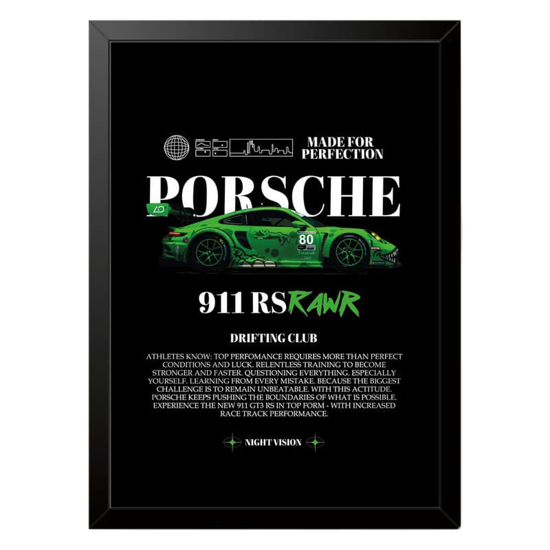 تابلو بکلیت طرح ماشین و خودرو پورشه PORSCHE 911 RS RAWR مدل b-po1570 فریم مشکی