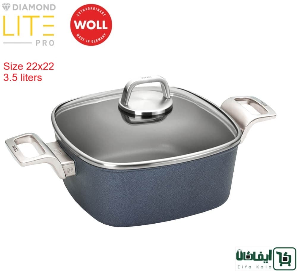 قابلمه مربع وول WOLL Diamond Lite Pro سایز 22 | ظرفیت 3.5 لیتر