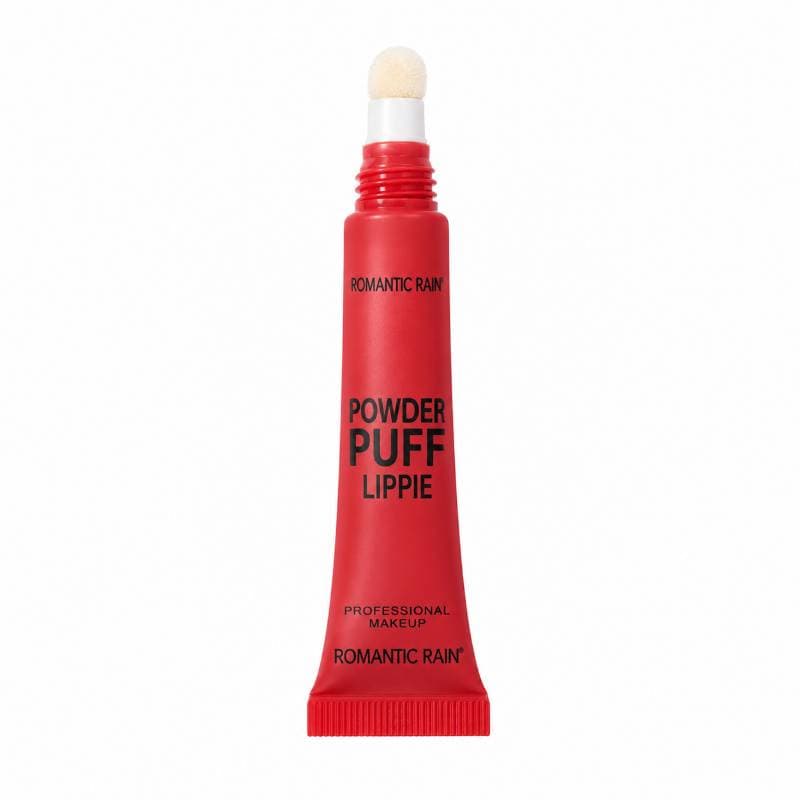 رژ لب مایع کوشنی رومانتیک رین مدل پددار POWDER PUFF LIPPIE مات و مخملی روی لب بافت سبک رنگدهی بالا ماندگاری بالا مات و خوشرنگ ضد آب حجم ۸ گرم