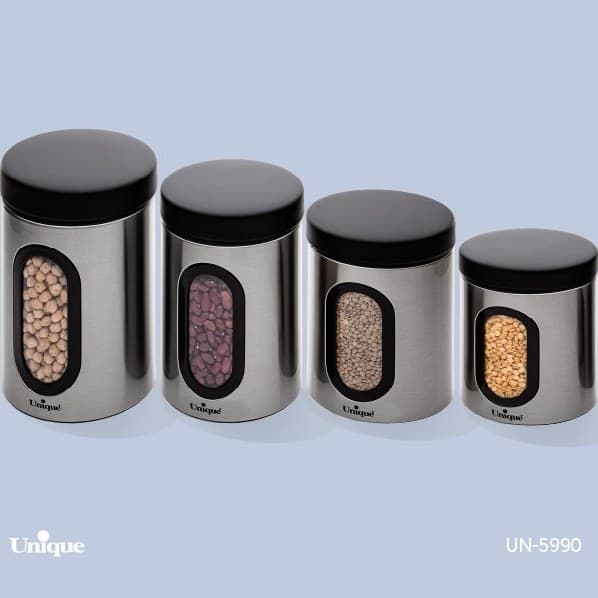 ظرف حبوبات در 4 سایز پنجره دار استیل یونیک UN-5990