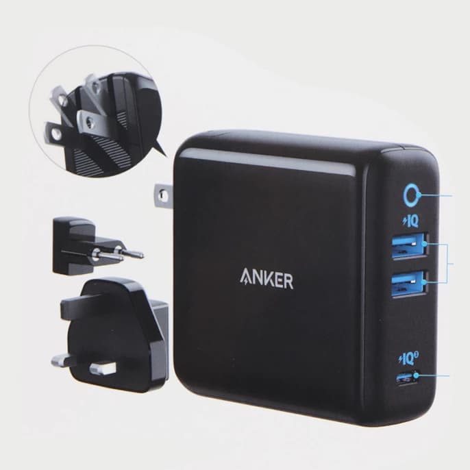 شارژر دیواری انکر مدل A2033 ظرفیت ۶۵ وات سه پورت Type-C