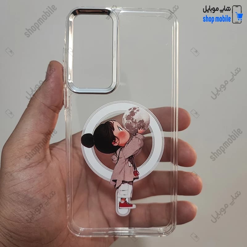قاب گوشی سامسونگ گلکسی A36 / A56 (کاور ژله‌ای شفاف طرح مگ سیف مدل دختر و ماه)