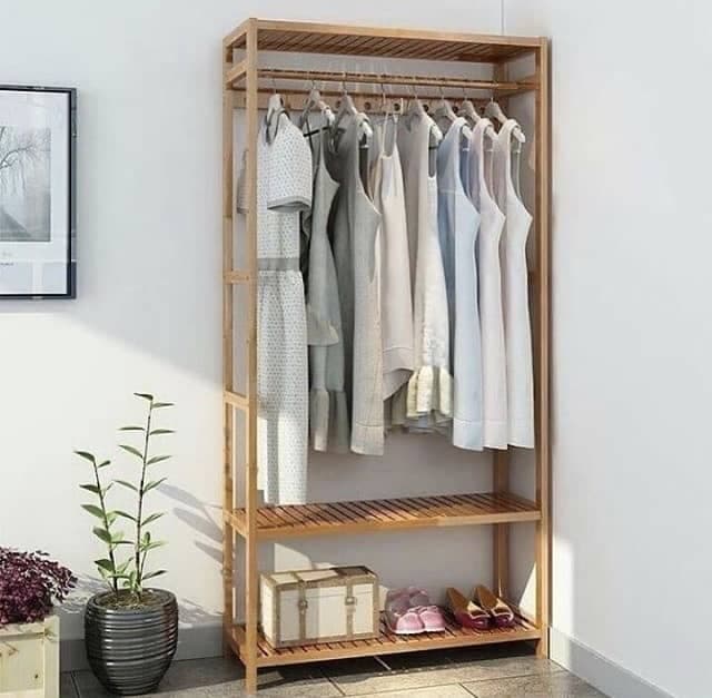 رگال لباس چوبی ایستاده طبقه‌دار مدل مینیمال