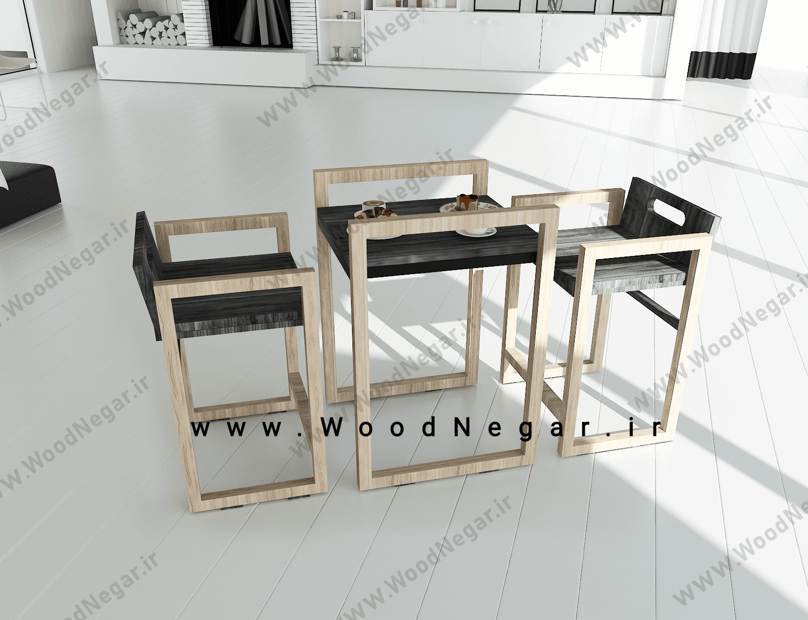 صندلی و میز دو نفره کافه ای و اداری چوبی Cubic Chairs