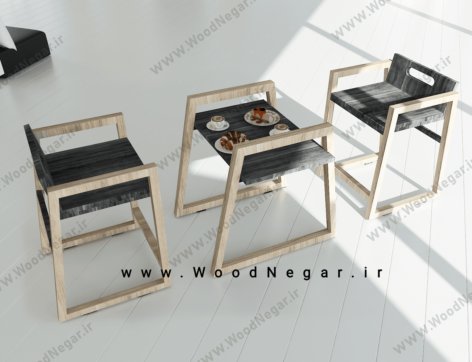 صندلی و میز کافه ای و اداری دو نفره چوبی سری Helix Chairs
