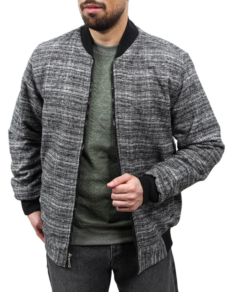 کاپشن مردانه یقه بامبر زیپدار رنگ سفید کد 96301 — تصویر ۳