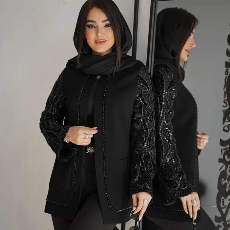کت مجلسی زنانه مدل شری آستین گیپور پولکدوزی با امکان خرید قسطی — تصویر ۵
