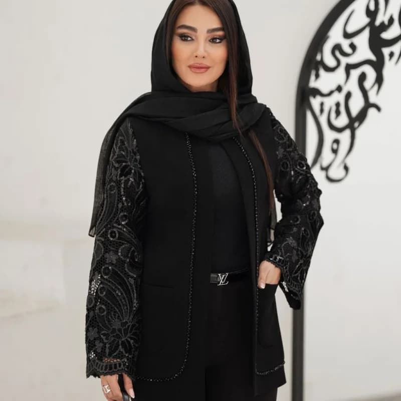 کت مجلسی زنانه مدل شری آستین گیپور پولکدوزی با امکان خرید قسطی — تصویر ۴