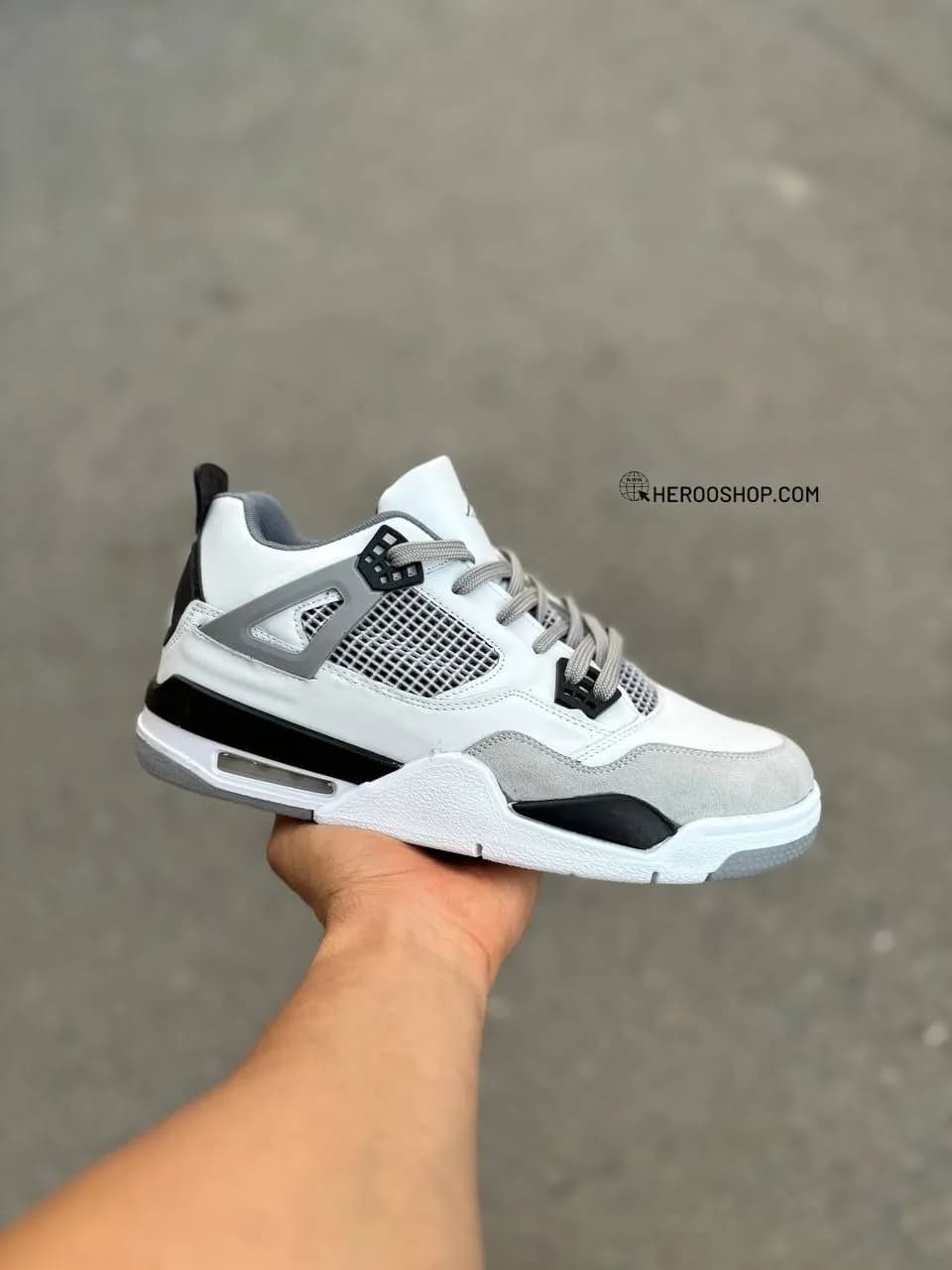 کتونی سایز بزرگ نایک جردن فور / سفید مشکی طوسی / بزرگ پا / کد 401 — تصویر ۷
