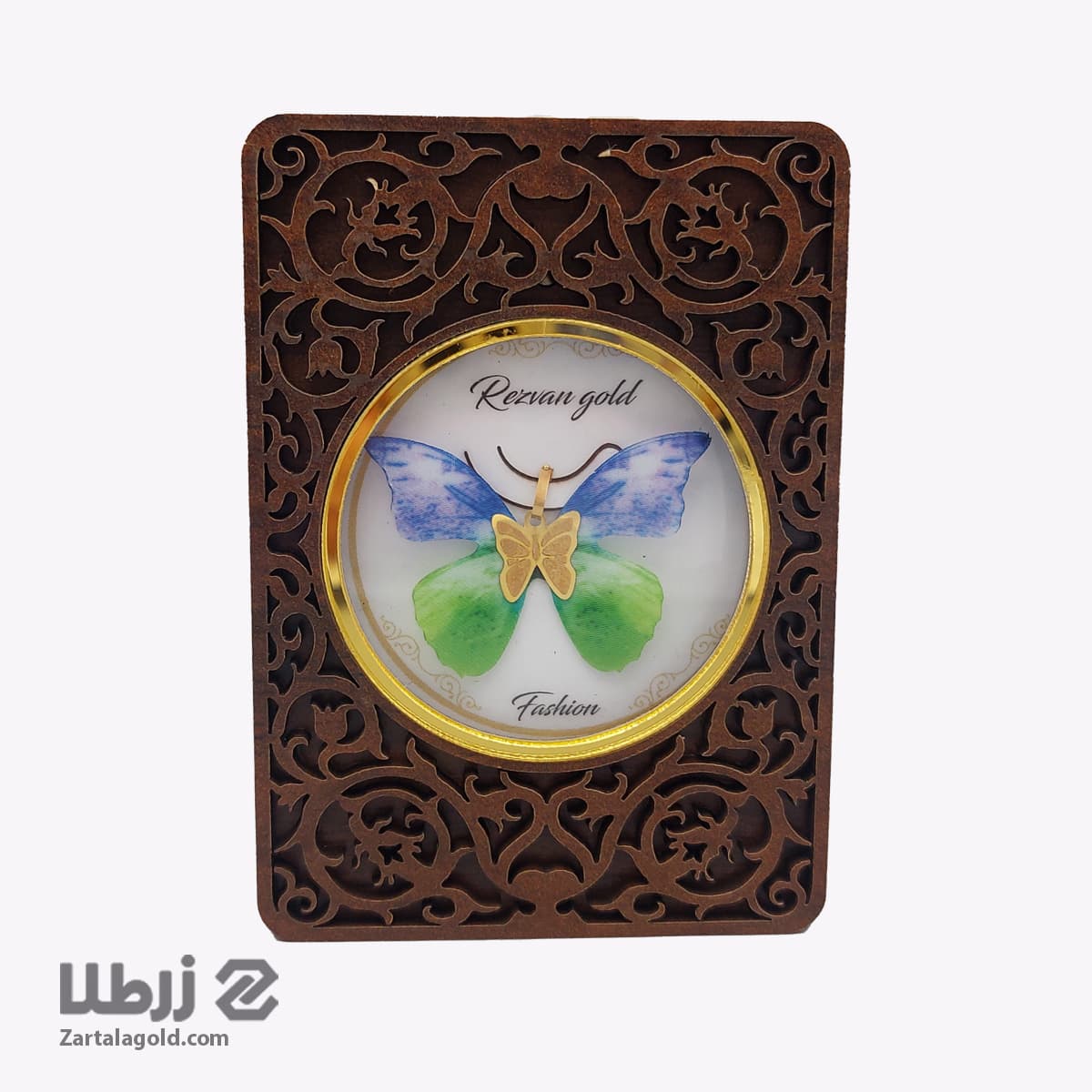 پلاک پروانه پارچه و طلا سبز-آبی کد zk499