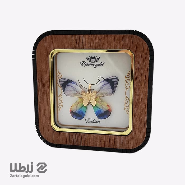پلاک طلا پروانه پارچه ای طوسی-آبی کد zk520 — تصویر ۲