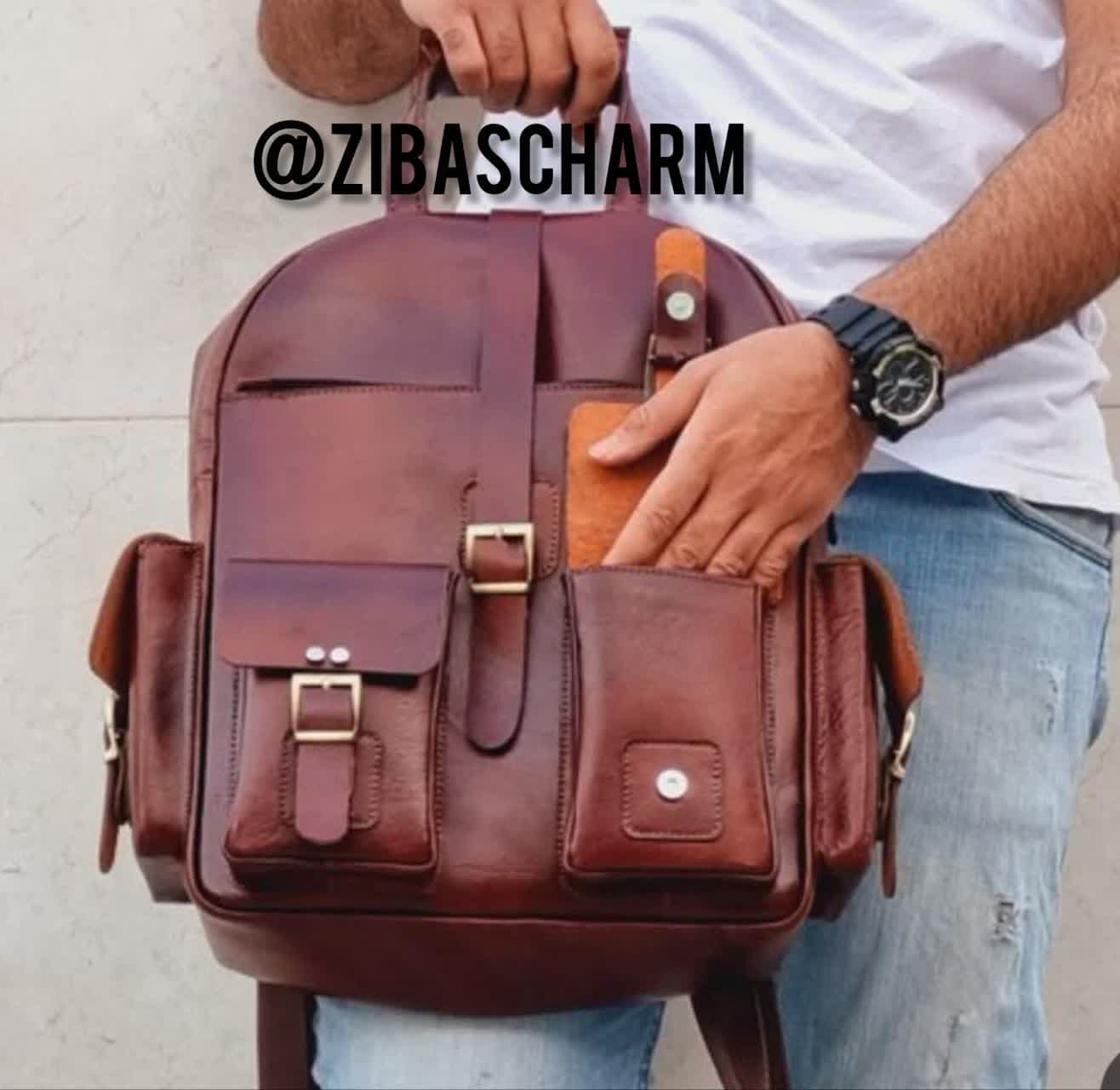 کوله پشتی چرم طبیعی دستدوز - A37