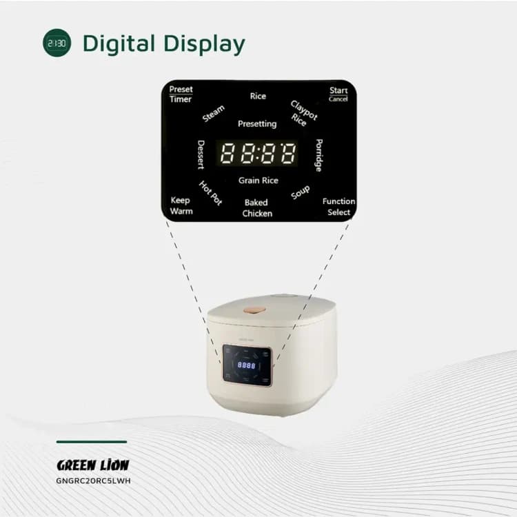 پلوپز دیجیتال ۵ لیتری گرین لاین مدل GNGRC20RC5L GRC‑20 Digital Rice Cooker — تصویر ۶