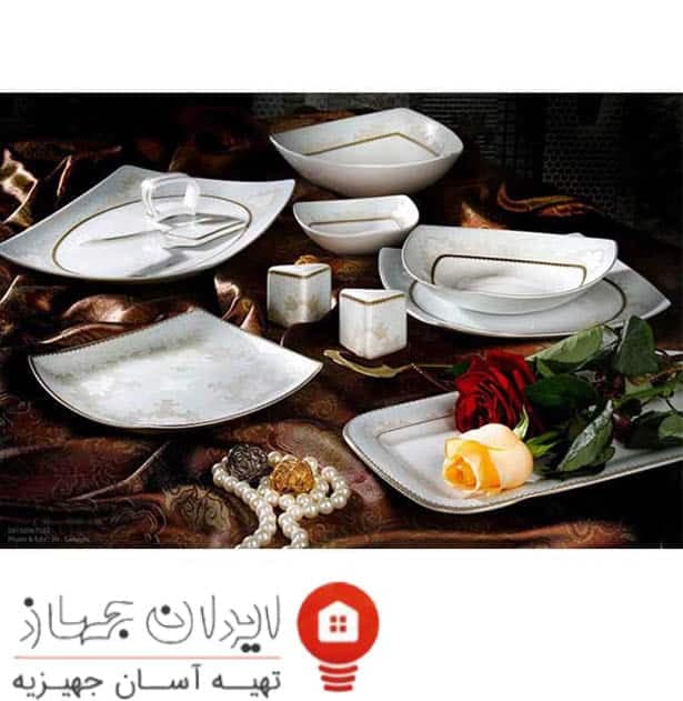 سرویس غذاخوری 105 پارچه ( 12 نفره ) چهار گوش چینی پردیس مدل مهشید فیروزه — تصویر ۳