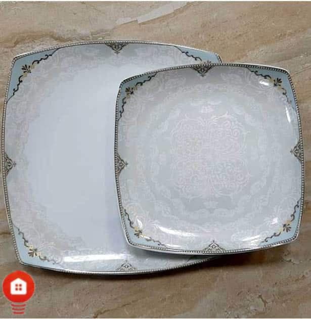 سرویس غذاخوری 105 پارچه ( 12 نفره ) چهار گوش چینی پردیس مدل فربد فیروزه — تصویر ۳