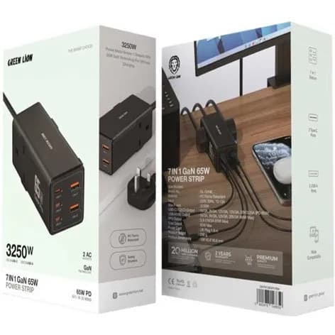 چندراهی برق و هاب شارژر گرین لاین مدل GN7N1G65PST 65W — تصویر ۲