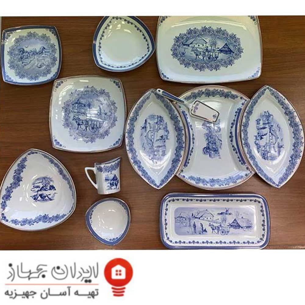 سرویس غذاخوری 105 پارچه ( 12 نفره ) چهار گوش چینی پردیس مدل رزگاردن