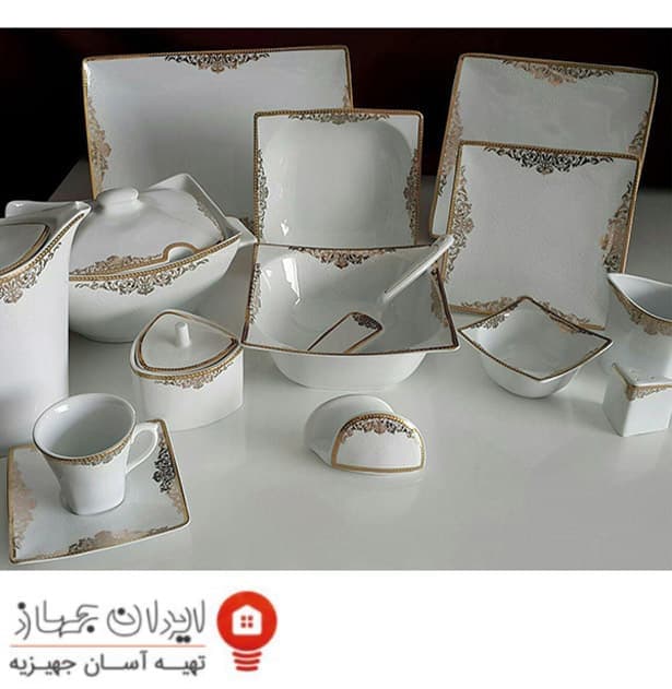 سرویس غذاخوری 101 پارچه ( 12 نفره ) چهار گوش (فلت) چینی پردیس گل آرایی مرسده — تصویر ۳