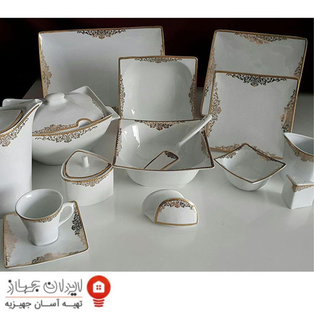 سرویس غذاخوری 101 پارچه ( 12 نفره ) چهار گوش (فلت) چینی پردیس گل آرایی مرسده